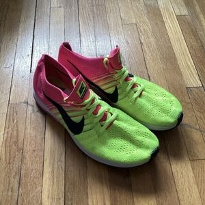 SPORTY Nike Size 9 Zoom Fly Knit Streak Neon Yellow / Pink Running Sneakers,MINT